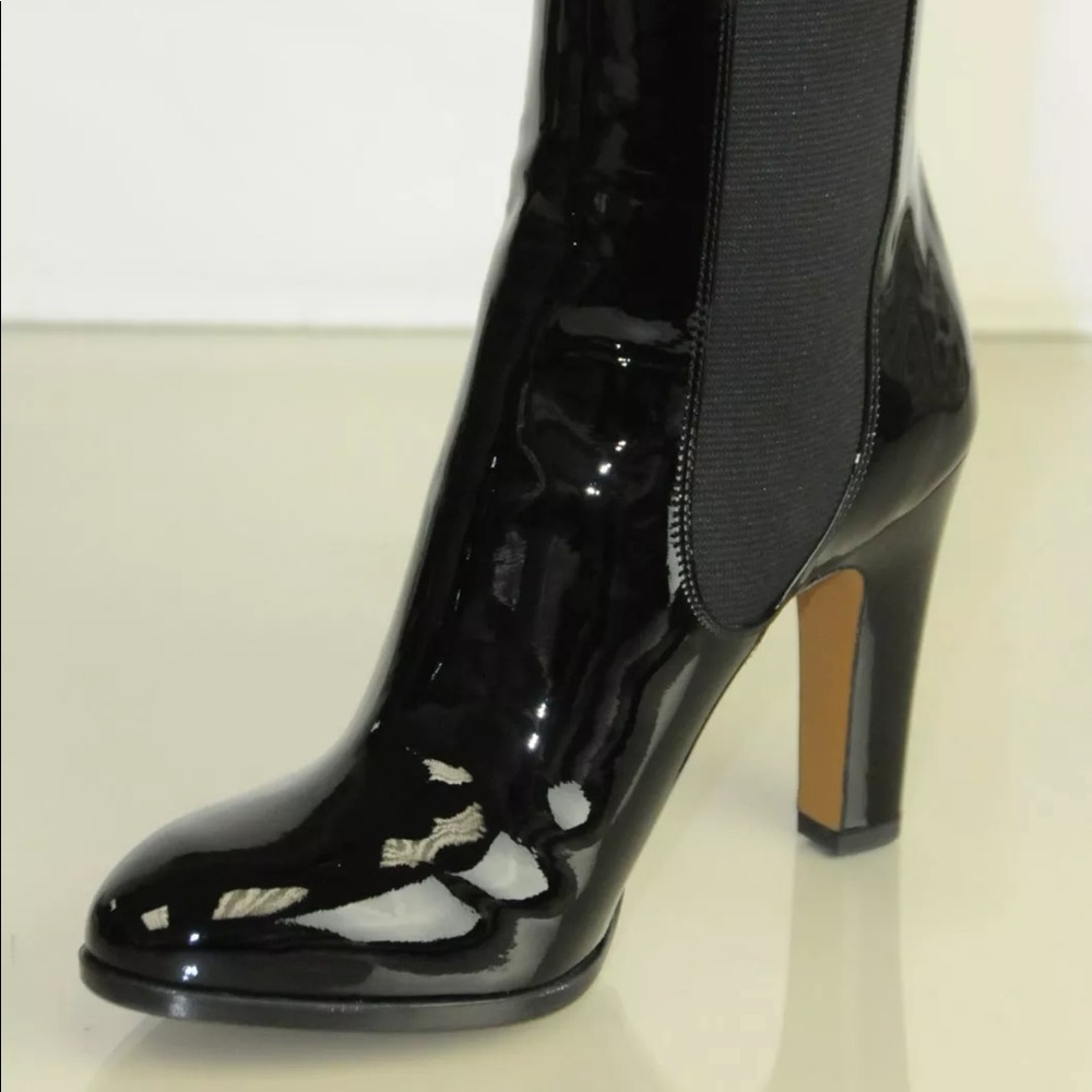 CHANEL cc patent leather mid calf boots 40